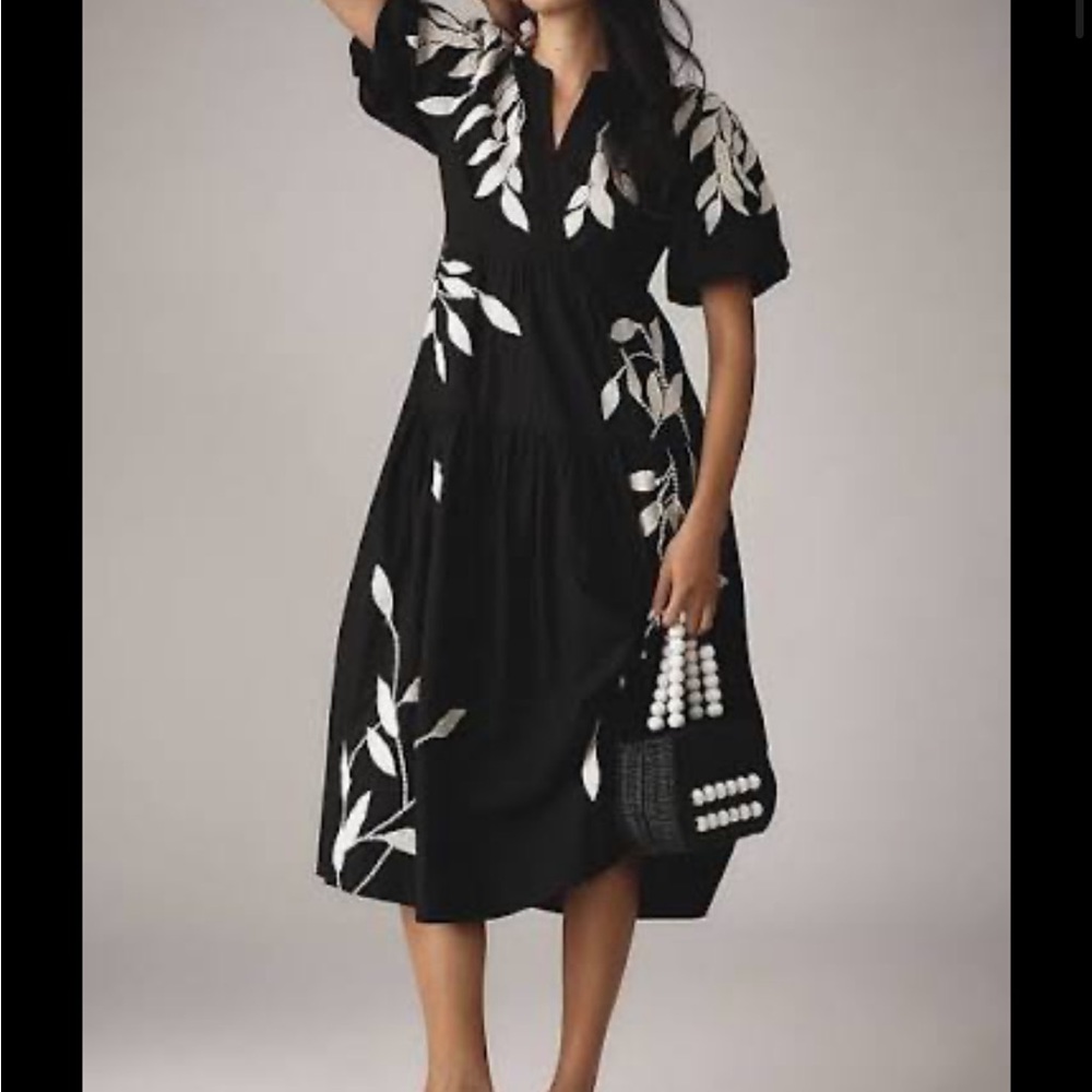 by anthropologie short sleeve embroidery appliqué maxi dress